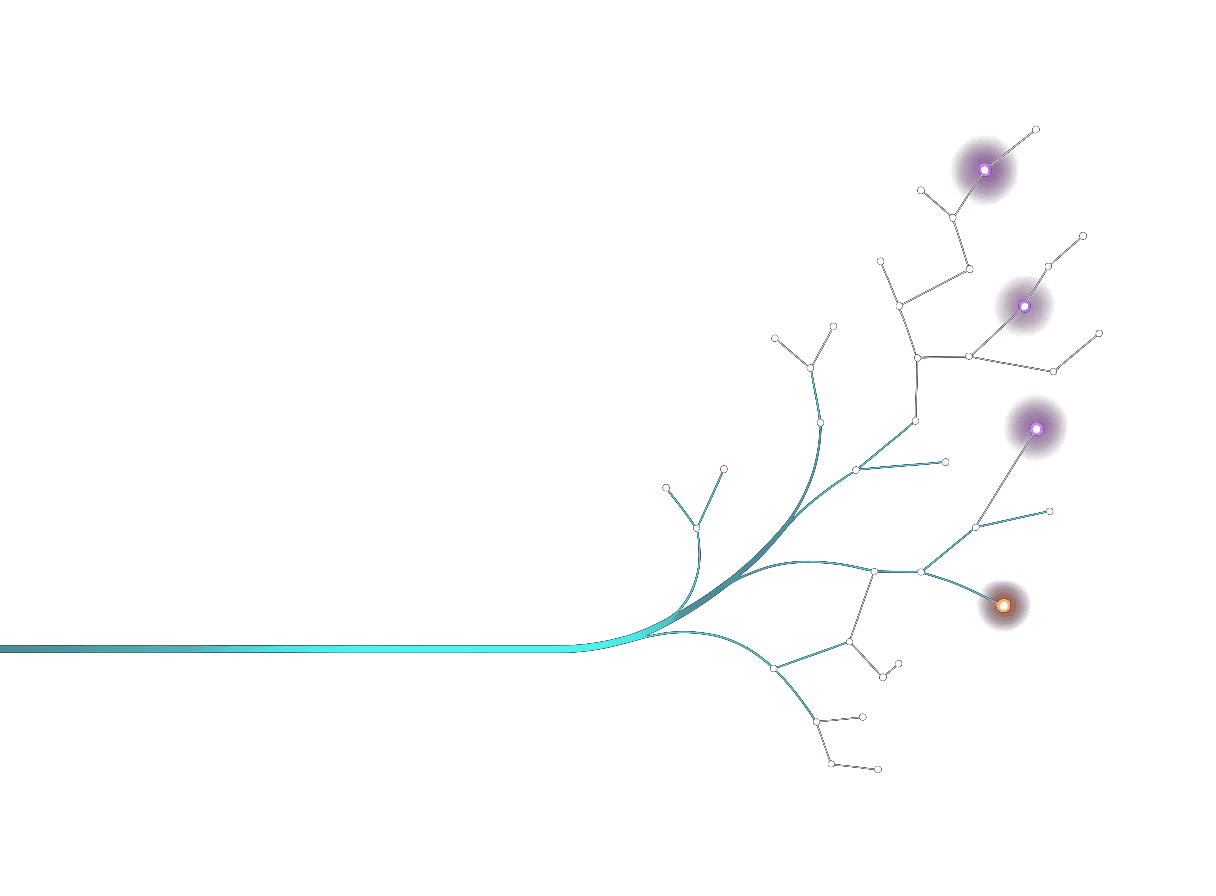 Un signal unique entre et se ramifie en une constellation de trajectoires distinctes.